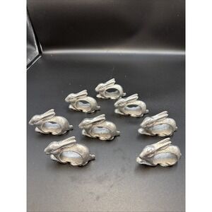 Bunny Rabbit Napkin Rings Holders Set Of 8 Easter Table Decor Silver-colored